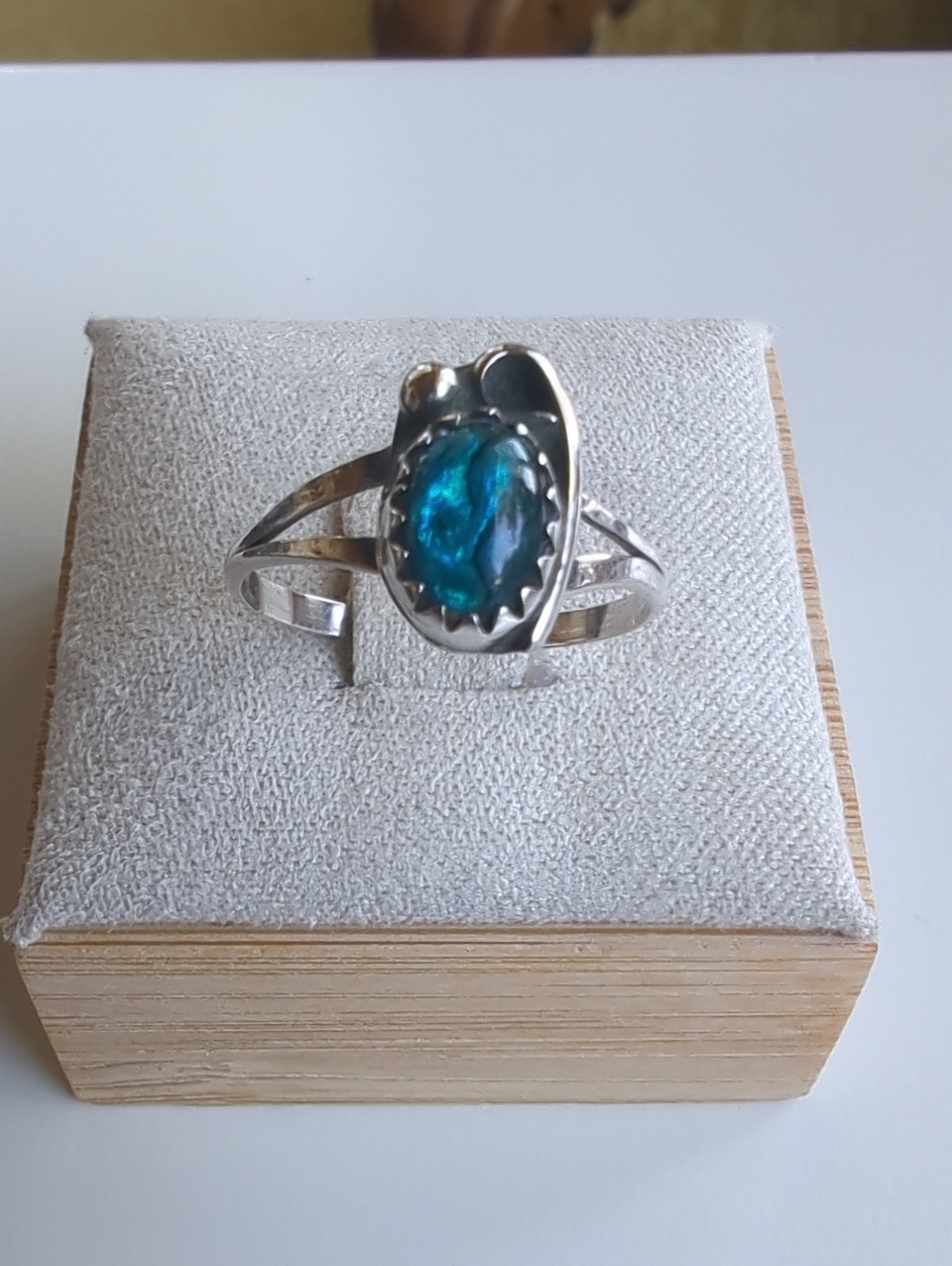 Abalone Shell Sterling Feather Ring, Size 6